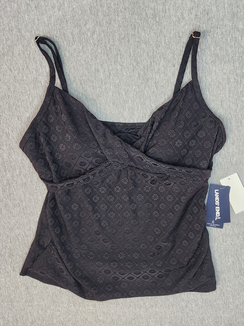 Lands’ End Women’s Jacquard Twist‑Front Tankini Top – Black (Size L)